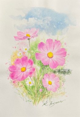 透明水彩でお花を描く