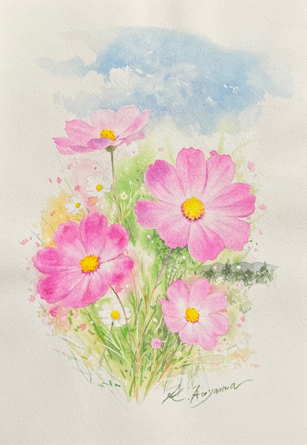 透明水彩でお花を描く